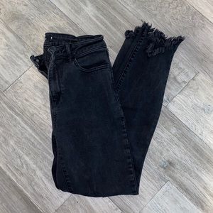 Black High waisted frayed ankle jeans